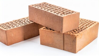 solid clay bricks used for construction old red brick on white background object isolated