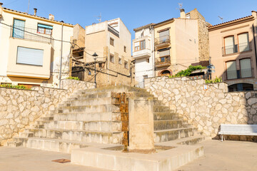 the square at the Church of Sant Miquel in Batea, comarca of Terra Alta, Province of Tarragona, Catalonia, Spain