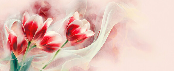 Tapeta, czerwone kwiaty, tulipany na jasnym tle, miejsce na tekst - obrazy, fototapety, plakaty
