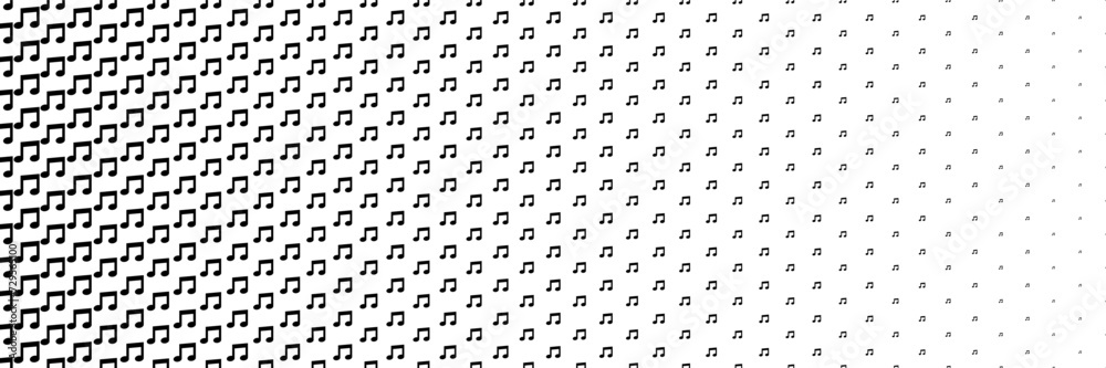Poster horizontal black halftone of musical note design for pattern and background.