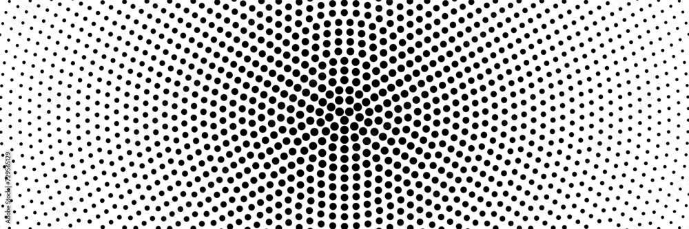 Poster horizontal halftone of black spread circle design for pattern and background.