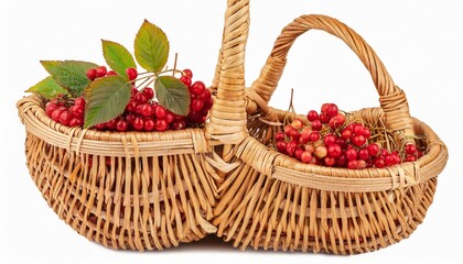 handmade bast product basket for picking berries isolate on a white background