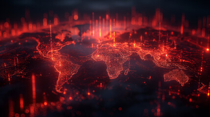 Finance, global financial markets concept. World map at stock market charts and forex data.