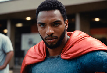 Obraz premium African american male superhero. Portrait of black man in fantastic costume.