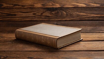 closed book on vintage wooden background old book on the wooden table closed book with empty cover...