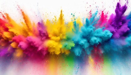 colorful rainbow holi paint color powder explosion white wide panorama background