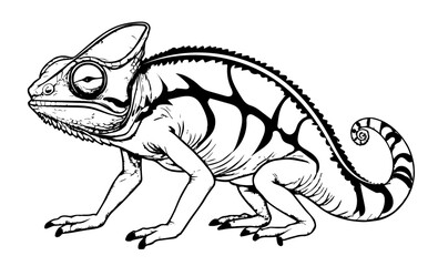 illustration of a Black & white chameleon 