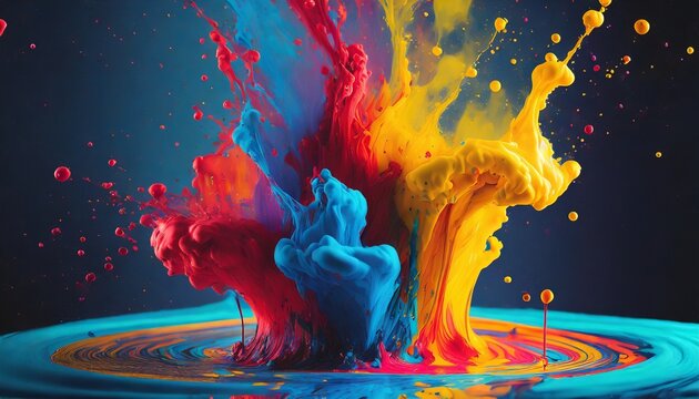 A Vivid Paint Splash Swirling Mix Of Colors As Two Chemicals Reaction