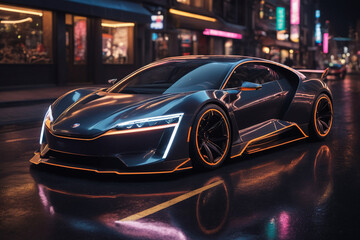 Futuristic car vehicle at night in city