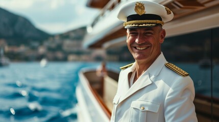 Ship captain close up portrait on cruise ship
