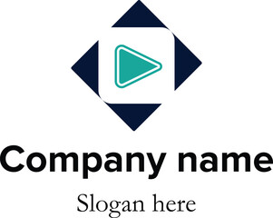 modern geometric logo design, for media business, tirangle, sahpe, icon, green & blue, for branding, professional