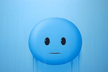 Expressing the 'Blue Monday' mood with a sorrowful emoji on a calming light blue canvas.   Generative AI,