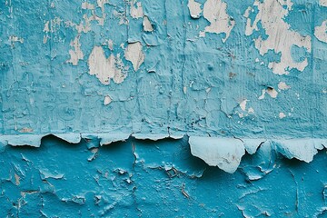 The weathered blue paint texture on the wall background has cracked and chipped a nice backdrop, Generative AI.