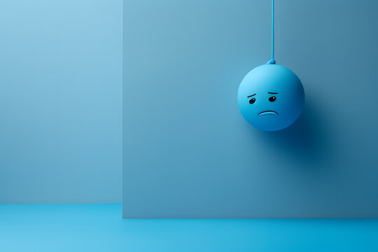 Illustrating the 'Blue Monday' feeling with a sad emoji against a soothing light blue canvas.  Generative AI,