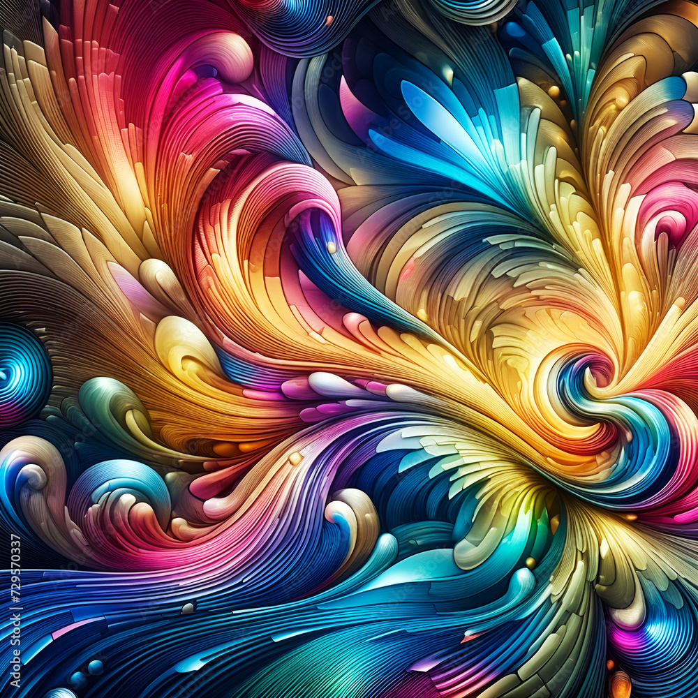 Wall mural abstract texture wallpaper and background with waves and curves in vivid colors. artistic pattern de