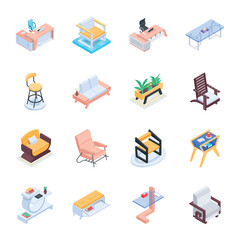 Office and Home Furniture Isometric Icons 


