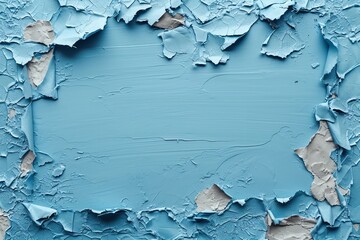 The weathered blue paint texture on the wall background has cracked and chipped a nice backdrop, Generative AI.
