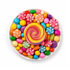 Fototapeta na wymiar Colorful sweet candy top view isolated on a white background