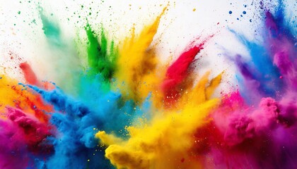 colorful rainbow holi paint color powder explosion with bright colors white wide panorama background