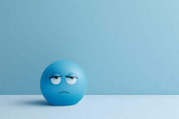 The 'Blue Monday' concept illustrated by a pensive emoji on a calming light blue canvas.  Generative AI,