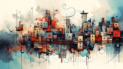 A surreal cityscape  lines, a modern and artistic background