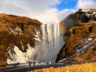 The beautiful Skógafoss on a winter day 