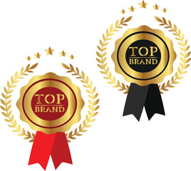 anniversary label with ribbon Gold Red Black Top Brand Satisfaction Guarantee Badge With Red Ribbon vector illustration
