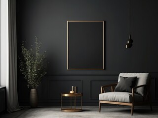 Photo wooden poster or interior Fram mockup and picture frame in luxury interior with wall frame 