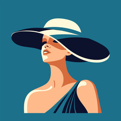 Abstract portrait of a woman in a hat. Illustration in a minimalist style for posters, covers. Vector