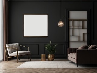 Photo wooden poster or interior Fram mockup and picture frame in luxury interior with wall frame 