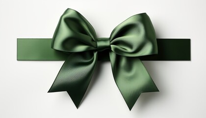Luxurious green silk gift bow isolated on white background with copy space, elegant gift mood
