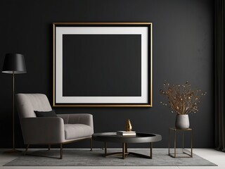 Photo wooden poster or interior Fram mockup and picture frame in luxury interior with wall frame 