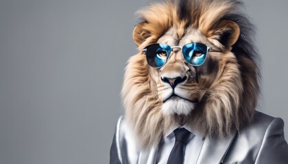 Stylish lion in suit and glasses - obrazy, fototapety, plakaty