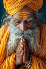 Obraz premium An elderly guru with a long beard dressed with a traditional costume Generative AI Illustration