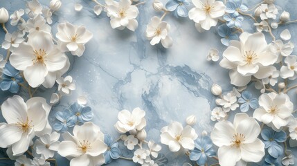 Obraz na płótnie Canvas Luxurious 3D background featuring elegant white flowers against a silk backdrop, perfect for printing on walls and ceilings.
