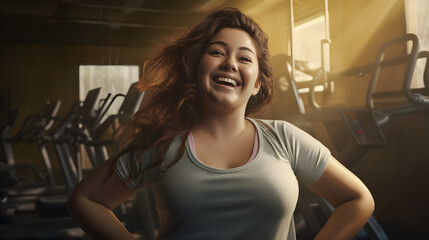 A woman exudes confidence and strength as she poses in her workout gear against a sleek indoor wall, her smiling face and toned shoulder reflecting her dedication to exercise and sport