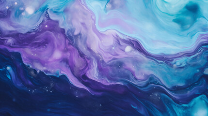 Fototapeta na wymiar Abstract art ocean and swirls of marble background in dark indigo green and purple