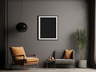 Photo wooden poster or interior Fram mockup and picture frame in luxury interior with wall frame 