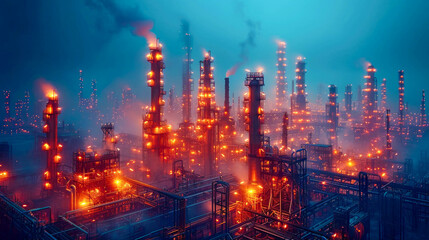 Fototapeta premium Oil refinery and petrochemical plant at sunset