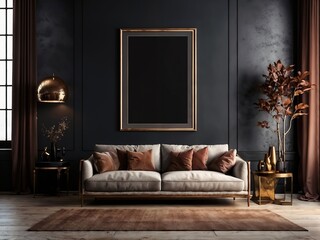 Photo wooden poster or interior Fram mockup and picture frame in luxury interior with wall frame 