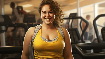 Fototapeta premium A fit and confident woman proudly showcases her physical strength and determination while wearing a sleeveless shirt and using exercise equipment indoors