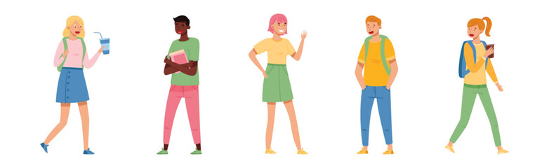 Young Man and Woman Teenager Student or Pupil Vector Set