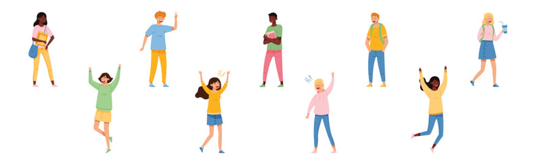 Young Man and Woman Teenager Student or Pupil Vector Set