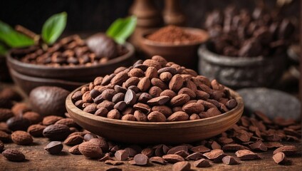 cocoa beans together with chocolate