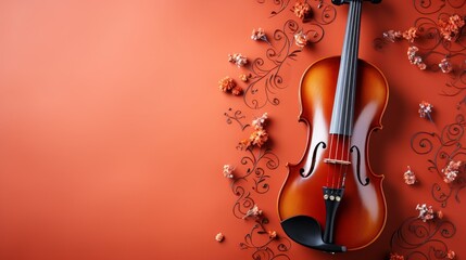 Top view of various musical instruments for composing beautiful classical instrumental music