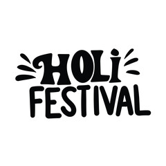 Holi Festival text banner. Handwriting Happy Holi inscription in black color. Hand drawn vector art.
