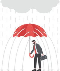 Unlucky businessman under rain. Overcoming adversity Concept
