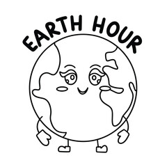 Earth Hour text banner. Handwriting Earth Hour inscription in black color. Hand drawn vector art.