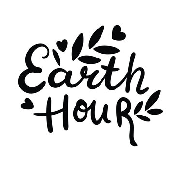 Earth Hour text banner. Handwriting Earth Hour inscription in black color. Hand drawn vector art.