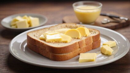 bread, toast with butter on the table, breakfast

